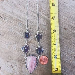 925 Sterling silver rose  quartz, amethyst  necklace new 18 inches long
